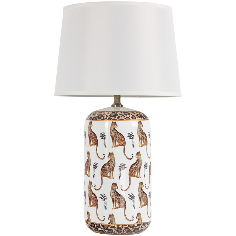 Настольная лампа с абажуром Leopard Lampshade White Белый Коричневый Настольная лампа с абажуром Leopard Lampshade White Белый Коричневый в Брянске | Loft Concept