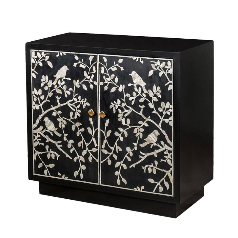 Комод инкрустация костью White bird on black Белый Черный Комод инкрустация костью White bird on black Белый Черный в Брянске | Loft Concept
