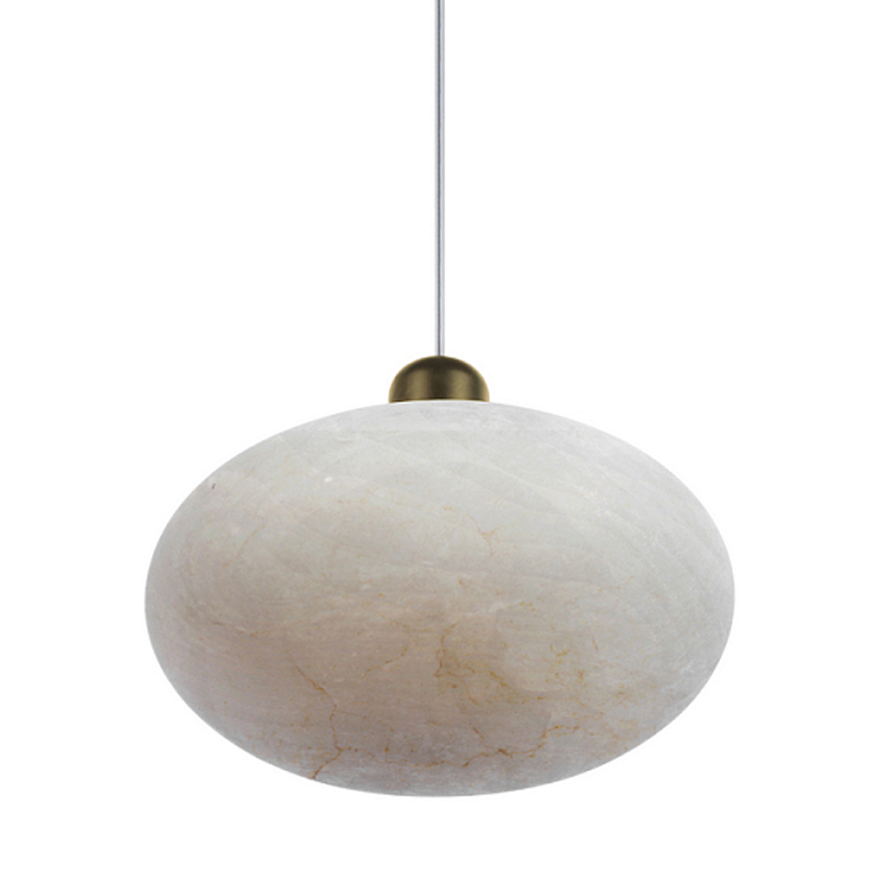 Подвесной светильник с плафоном в виде эллипса из белого алебастра Cryptocrystalline Stone Бронза Белый в Брянске | Loft Concept 