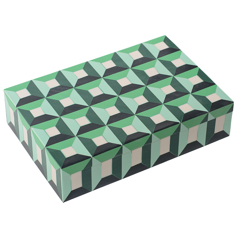 Шкатулка Squares Green Bone Inlay Box Зеленый Белый в Брянске | Loft Concept 