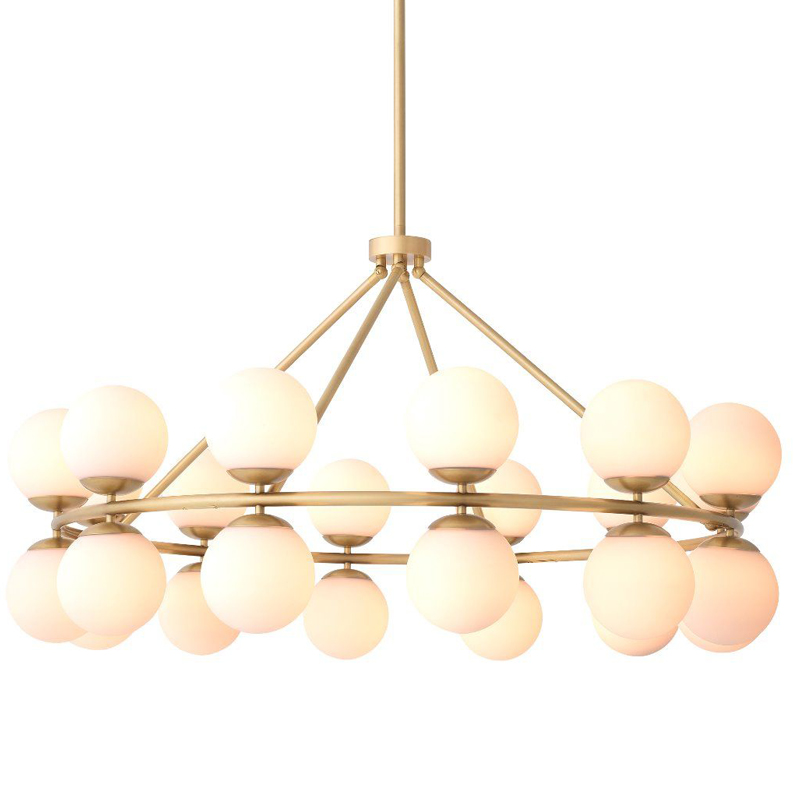 Люстра Eichholtz Chandelier Hutchinson Brass Латунь Античная полированная Белое матовое стекло Люстра Eichholtz Chandelier Hutchinson Brass Латунь Античная полированная Белое матовое стекло в Брянске | Loft Concept