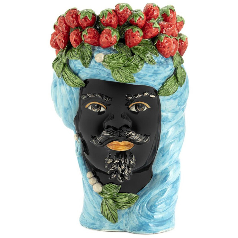 Ваза Vase Strawberries Head Man Azure Голубой Черный Красный Зеленый Ваза Vase Strawberries Head Man Azure Голубой Черный Красный Зеленый в Брянске | Loft Concept