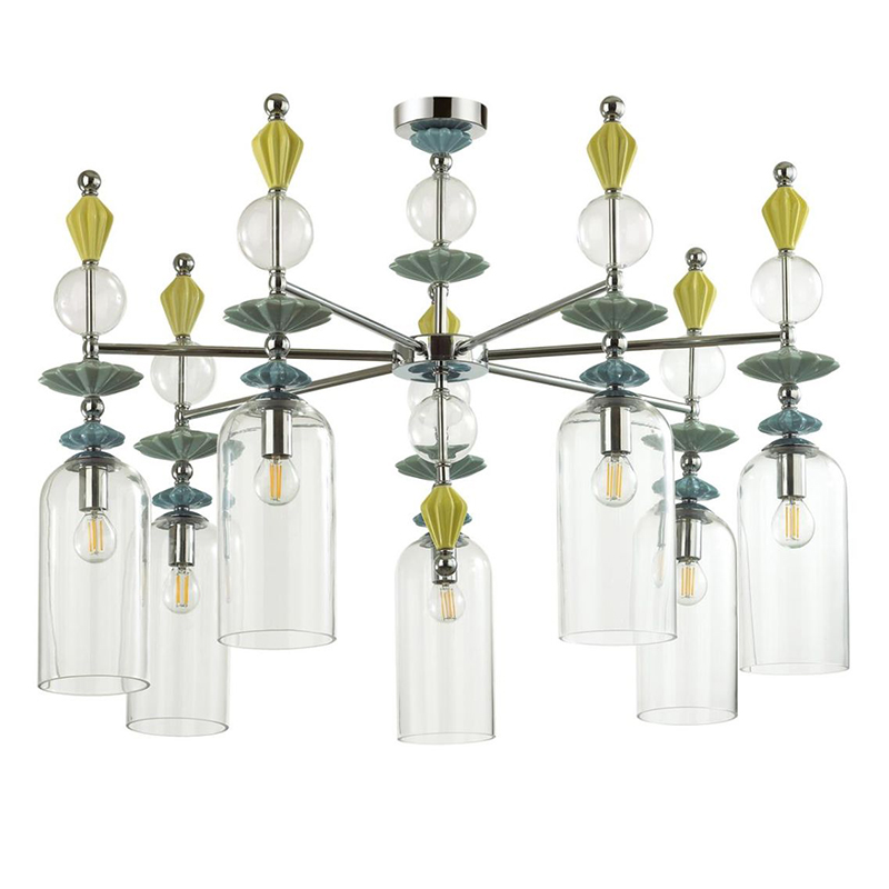 Люстра Iris Glass Chandelier candy 7 chrome Прозрачное Стекло Прозрачный зеленый Желтый Хром Люстра Iris Glass Chandelier candy 7 chrome Прозрачное Стекло Прозрачный зеленый Желтый Хром в Брянске | Loft Concept