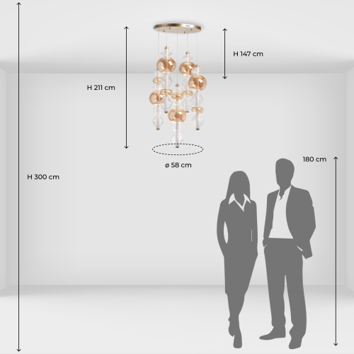Люстра с плафонами из прозрачного и янтарного стекла в виде шаров и ромбов Gabriel Scott Luna в Брянске