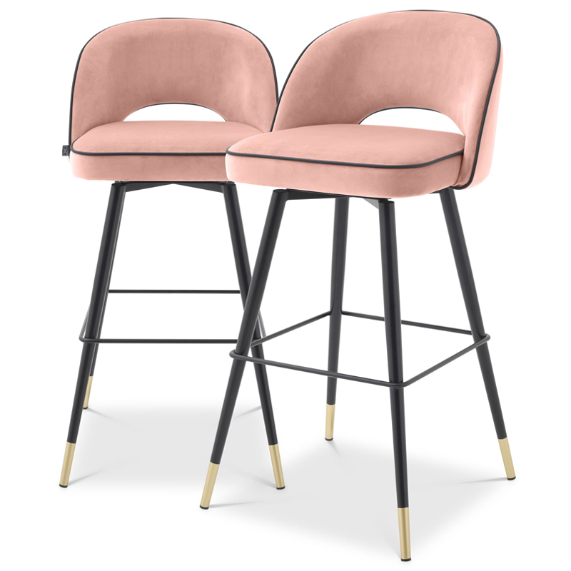 Комплект барных стульев Eichholtz Bar Stool Cliff set of 2 nude Розовый пастельный Черный Латунь в Брянске | Loft Concept 