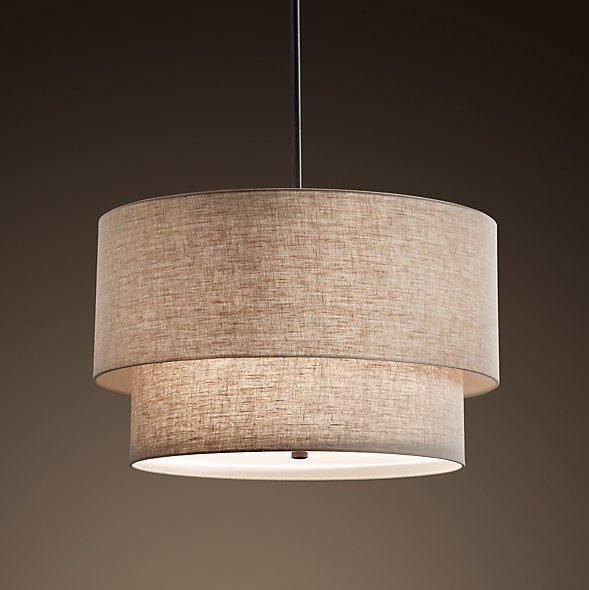 Люстра RH TWO-TIER ROUND Shade Linen Бежево-серый Люстра RH TWO-TIER ROUND Shade Linen Бежево-серый в Брянске | Loft Concept