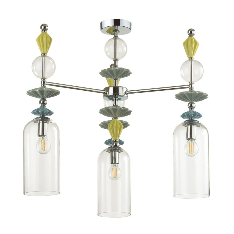 Люстра Iris Glass Chandelier candy 3 chrome Прозрачное Стекло Прозрачный зеленый Желтый Хром Люстра Iris Glass Chandelier candy 3 chrome Прозрачное Стекло Прозрачный зеленый Желтый Хром в Брянске | Loft Concept