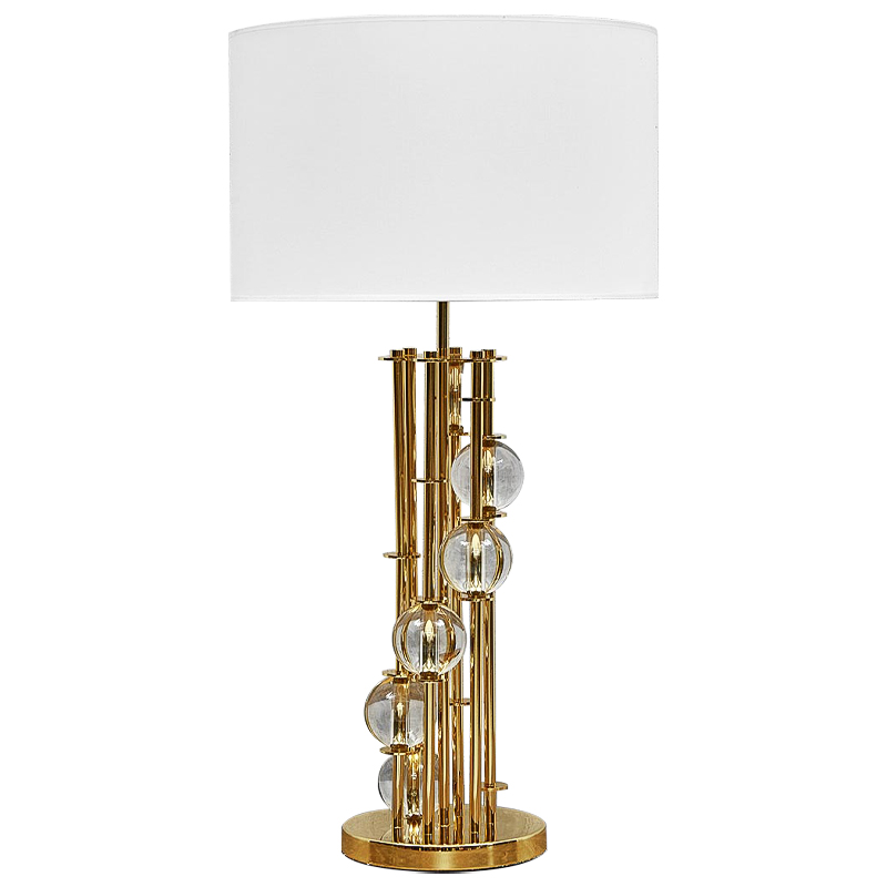 Настольная лампа с абажуром и стеклянными шарами Rizwan Lamp Золотой Белый Прозрачное Стекло Настольная лампа с абажуром и стеклянными шарами Rizwan Lamp Золотой Белый Прозрачное Стекло в Брянске | Loft Concept
