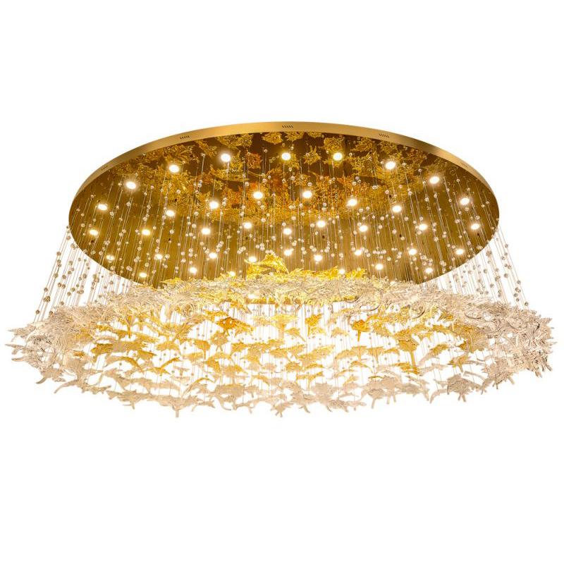 Большая круглая люстра с подвесками в виде листьев Amber Leaf Fall Light Chandelier Gold Прозрачное Стекло Золотой Большая круглая люстра с подвесками в виде листьев Amber Leaf Fall Light Chandelier Gold Прозрачное Стекло Золотой в Брянске | Loft Concept