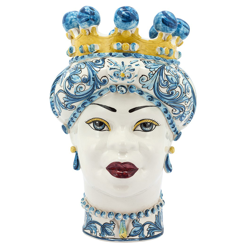 Ваза VASE MORO LADY CROWN blue Желтый Синий Ваза VASE MORO LADY CROWN blue Желтый Синий в Брянске | Loft Concept