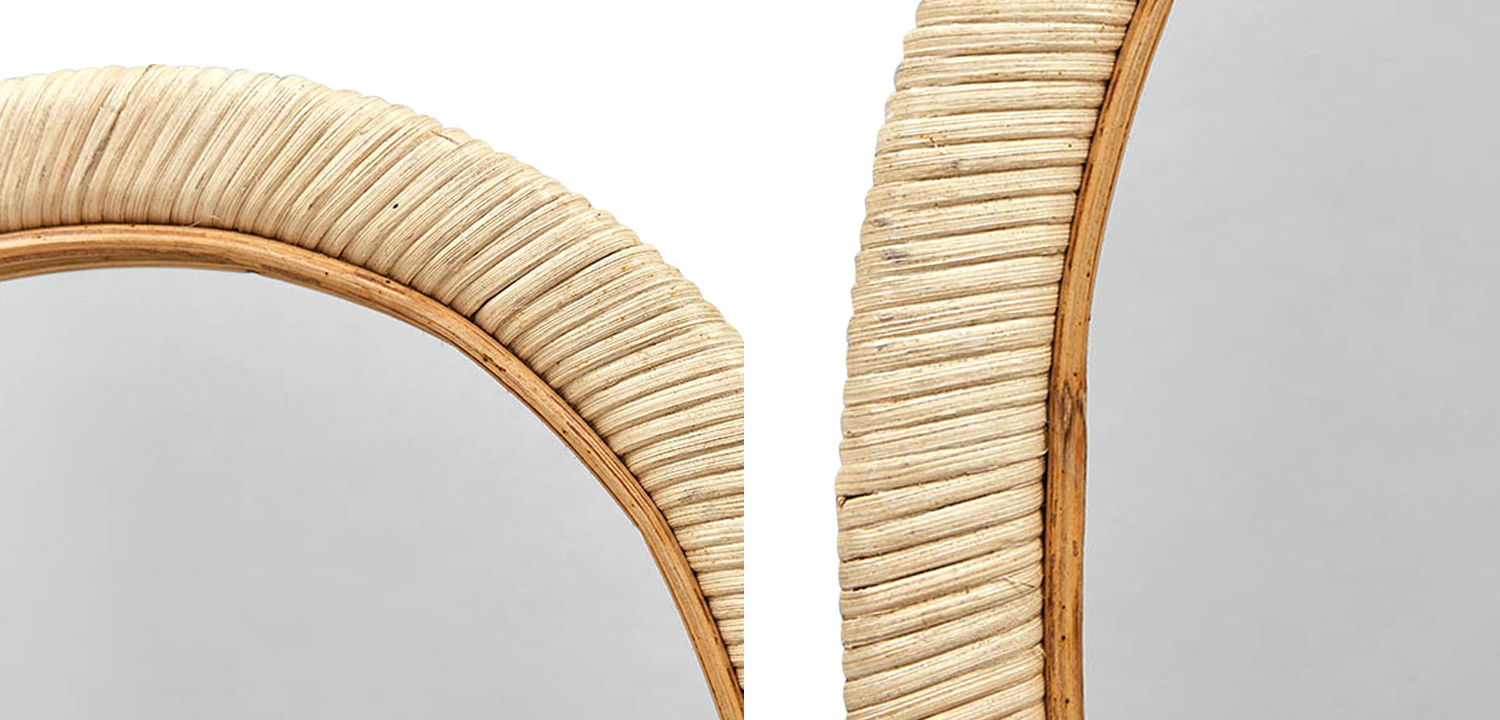 Овальное настенное зеркало в плетеной раме Paula Rattan Mirror - фото