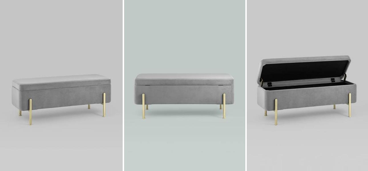 Банкетка с ящиком светло-серый велюр Sanjay Velour - фото
