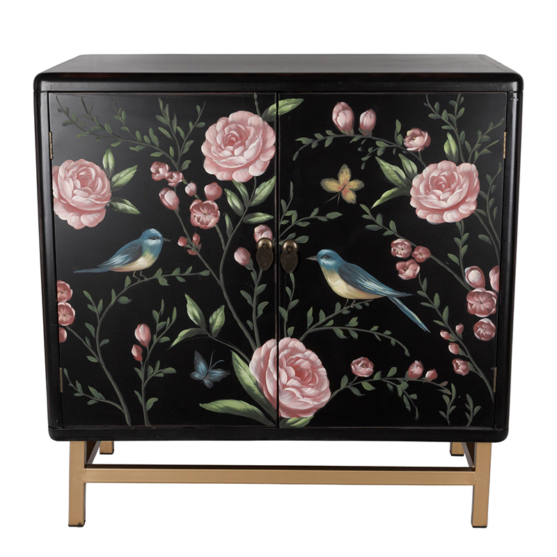 Комод с росписью птицы и цветы Black Chest Of Drawers Peonies Черный Черный Золотой Мульти Комод с росписью птицы и цветы Black Chest Of Drawers Peonies Черный Черный Золотой Мульти в Брянске | Loft Concept