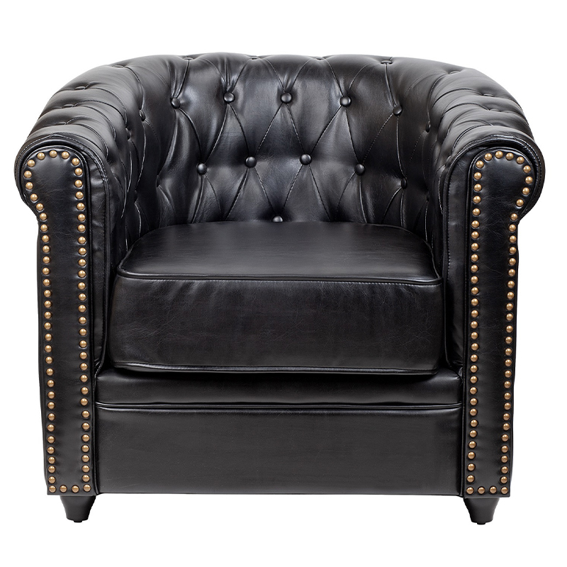 Кресло кожаное с мягкими подлокотниками на 4-х деревянных ножках Logan Leather Armchair black Черный Кресло кожаное с мягкими подлокотниками на 4-х деревянных ножках Logan Leather Armchair black Черный в Брянске | Loft Concept