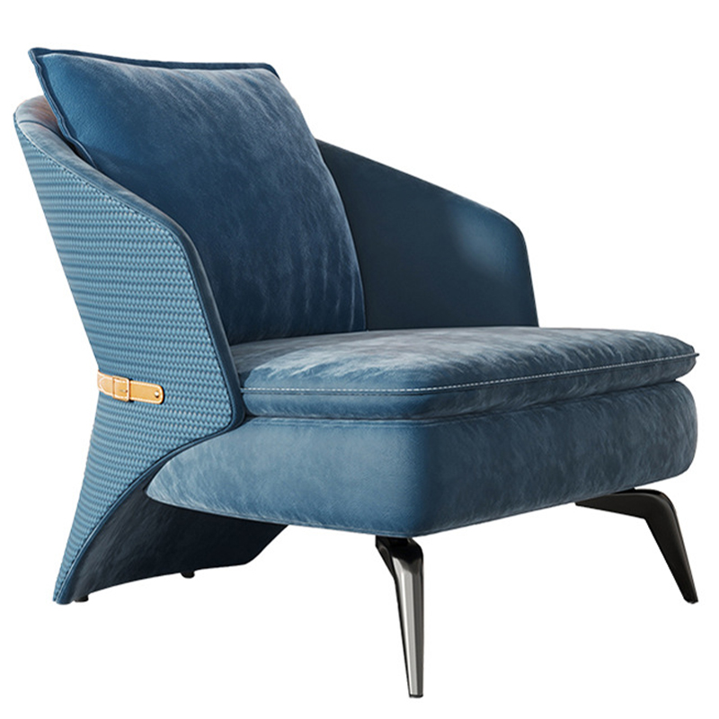 Кресло Albie Armchair Blue Синий Бежевый Темный хром Кресло Albie Armchair Blue Синий Бежевый Темный хром в Брянске | Loft Concept