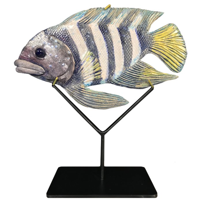 Статуэтка на подставке Striped Fish Серый Черный Белый Статуэтка на подставке Striped Fish Серый Черный Белый в Брянске | Loft Concept