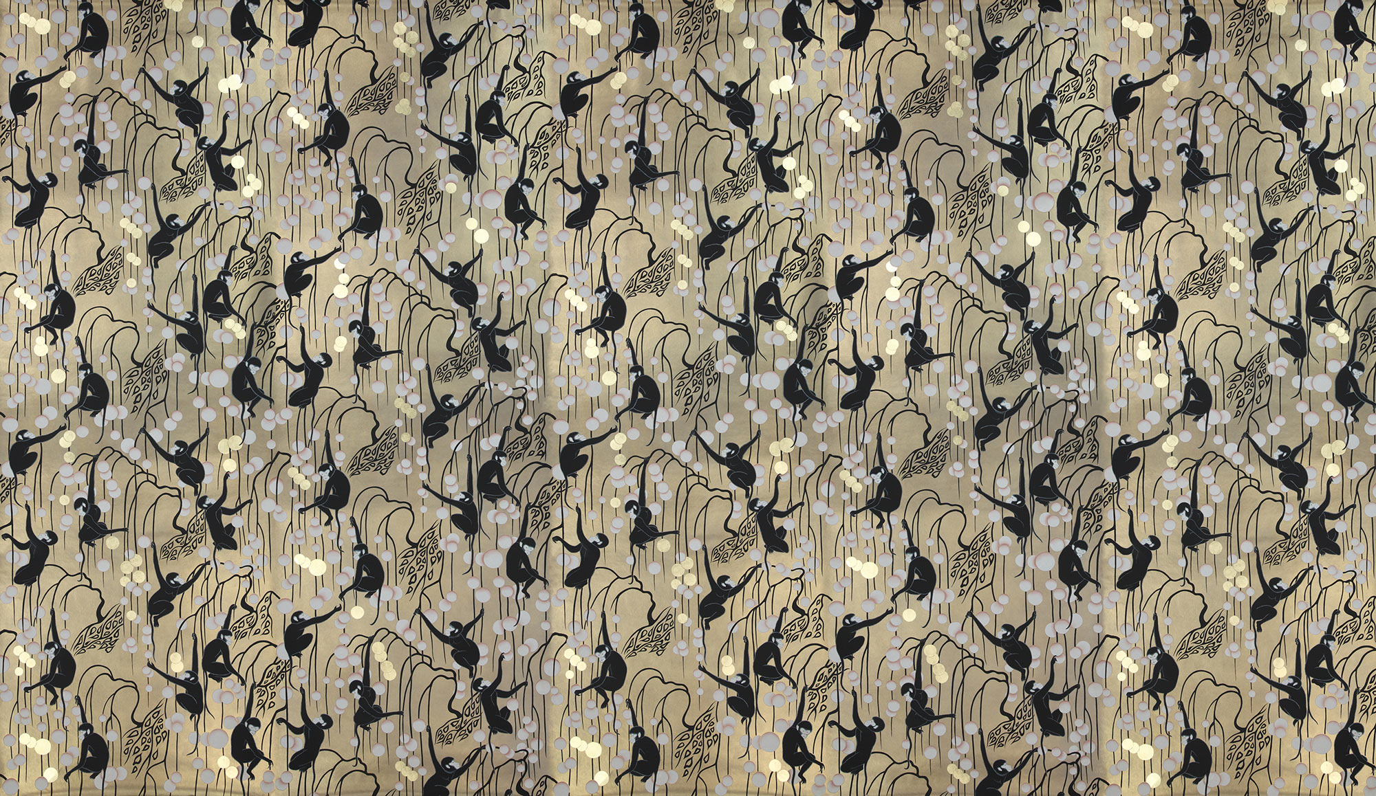 Обои ручная роспись Deco Monkeys Special Colourway on Brushed Gold gilded paper Обои ручная роспись Deco Monkeys Special Colourway on Brushed Gold gilded paper - постер Loft-Concept в Брянске