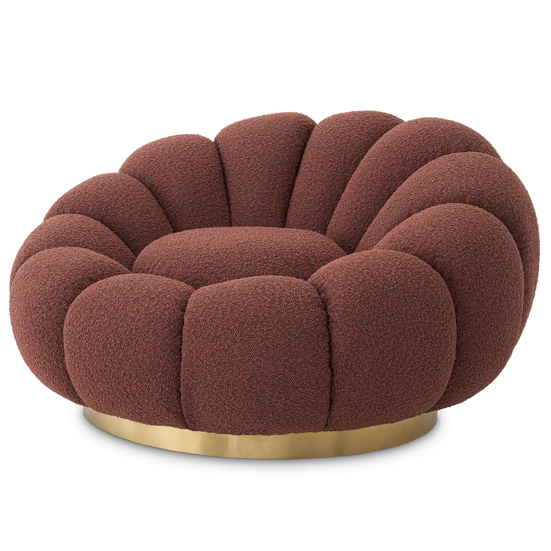 Кресло Eichholtz Swivel Chair Mello Boucle Rouge Бургундский красный Латунь в Брянске | Loft Concept 