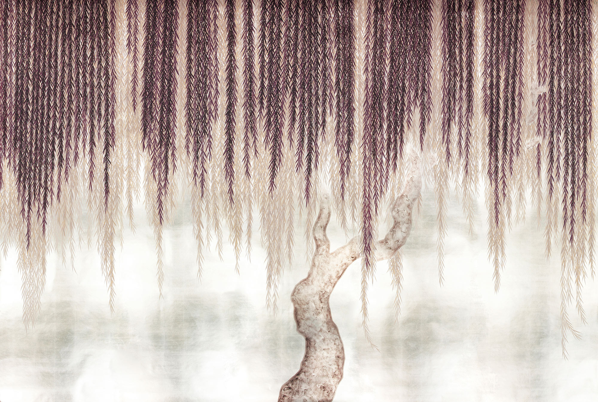 Обои ручная роспись Willow Boysenberry on White Metal gilded paper Обои ручная роспись Willow Boysenberry on White Metal gilded paper - постер Loft-Concept в Брянске