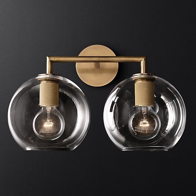 Бра RH Utilitaire Globe Shade Double Sconce Brass Прозрачное Стекло Латунь Бра RH Utilitaire Globe Shade Double Sconce Brass Прозрачное Стекло Латунь в Брянске | Loft Concept