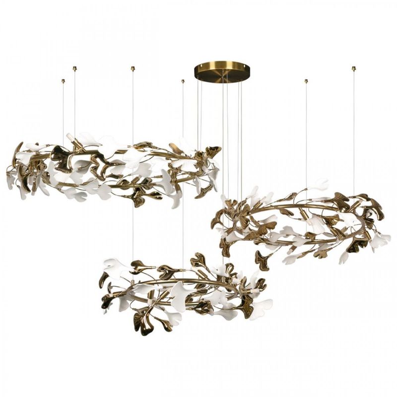 Люстра Триптих Wintery flover Gold с Белыми плафонами Золотой Белый Люстра Триптих Wintery flover Gold с Белыми плафонами Золотой Белый в Брянске | Loft Concept