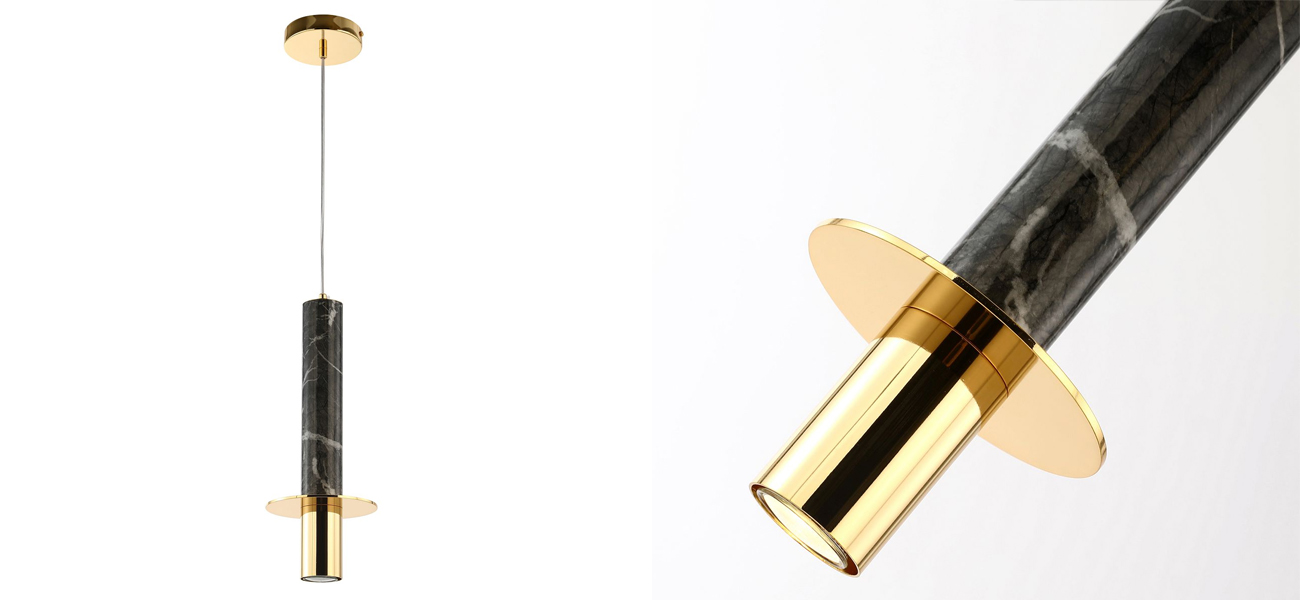 Подвесной светильник с декором под черный мрамор Shaw Marble Gold - фото