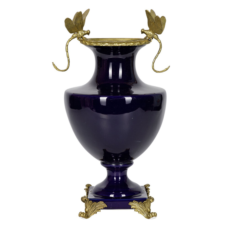 Ваза темно-синего цвета из фарфора с бронзовыми стрекозами Eden Garden porcelain and bronze Темно-синий Бронза Ваза темно-синего цвета из фарфора с бронзовыми стрекозами Eden Garden porcelain and bronze Темно-синий Бронза в Брянске | Loft Concept