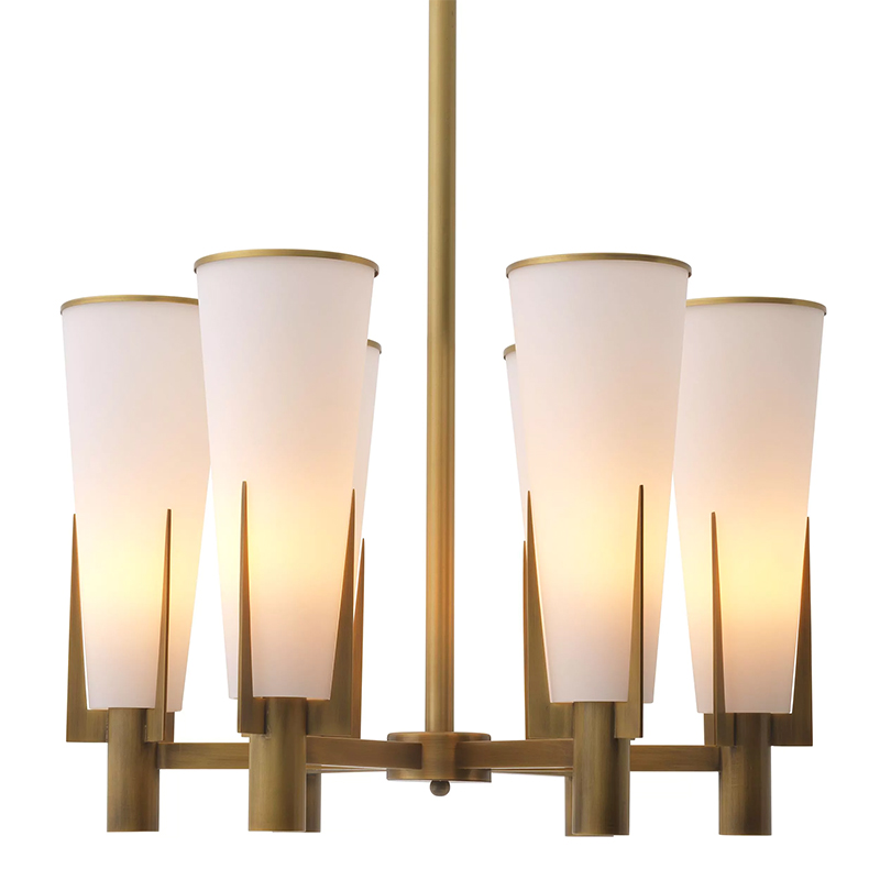 Люстра Eichholtz Chandelier Dino Brass Латунь Белое матовое стекло Люстра Eichholtz Chandelier Dino Brass Латунь Белое матовое стекло в Брянске | Loft Concept