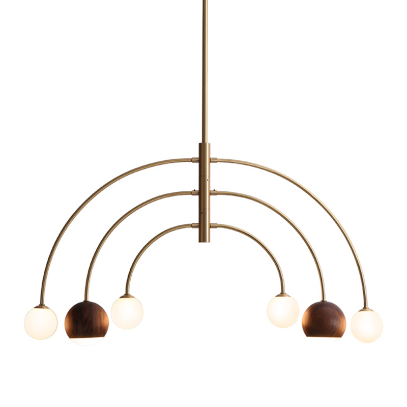 Люстра Wynne Metal Arch Wooden Chandelier Латунь Белое матовое стекло Коричневый Люстра Wynne Metal Arch Wooden Chandelier Латунь Белое матовое стекло Коричневый в Брянске | Loft Concept