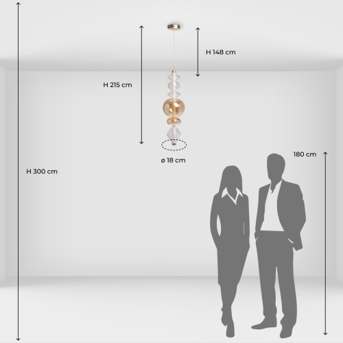 Подвесной светильник с вертикальной композицией из прозрачных и янтарных стеклянных шаров и ромбов Gabriel Scott Luna в Брянске