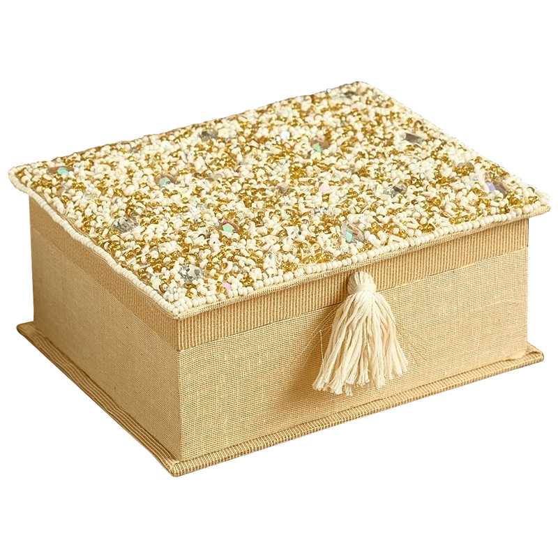 Шкатулка с вышивкой из бисера Odilia Beads Embroidery Box Бежевый Золотой Шкатулка с вышивкой из бисера Odilia Beads Embroidery Box Бежевый Золотой в Брянске | Loft Concept