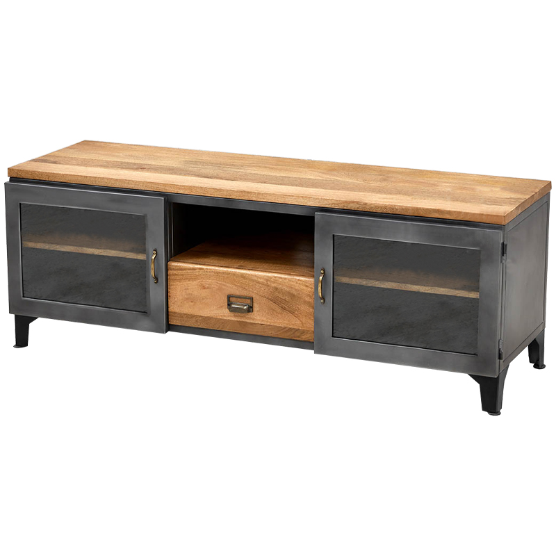 TV-тумба в стиле Лофт Russell TV Stand Латунь Древесина Графитовый TV-тумба в стиле Лофт Russell TV Stand Латунь Древесина Графитовый в Брянске | Loft Concept