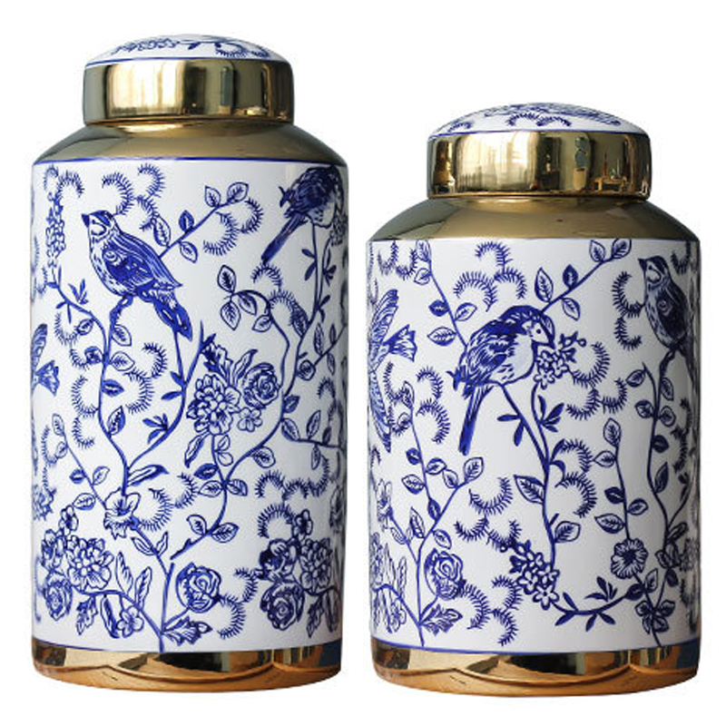 Вазы Ceramic Oriental Blue Ornament Birds Vases Синий Белый Золотой Вазы Ceramic Oriental Blue Ornament Birds Vases Синий Белый Золотой в Брянске | Loft Concept