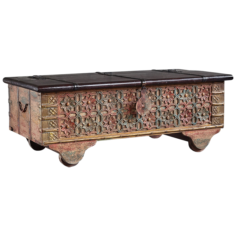 Сундук резной Chandra Carved Antique Chest Коричневый винтаж Зеленый шалфей Латунь Сундук резной Chandra Carved Antique Chest Коричневый винтаж Зеленый шалфей Латунь в Брянске | Loft Concept