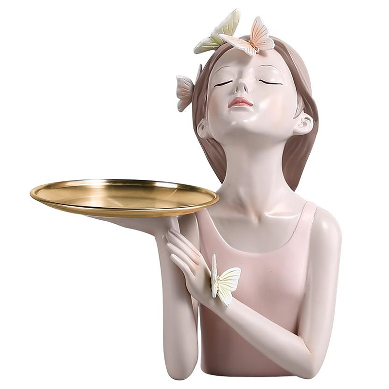 Статуэтка Butterfly Girl Tray Бежевый Золотой Розовый пастельный в Брянске | Loft Concept 