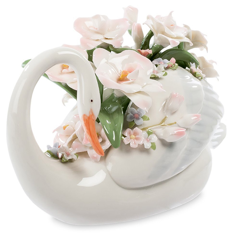 Статуэтка фарфоровая Лебедь с цветами Charming Statuette Белый Розовый Зеленый Оранжевый Статуэтка фарфоровая Лебедь с цветами Charming Statuette Белый Розовый Зеленый Оранжевый в Брянске | Loft Concept
