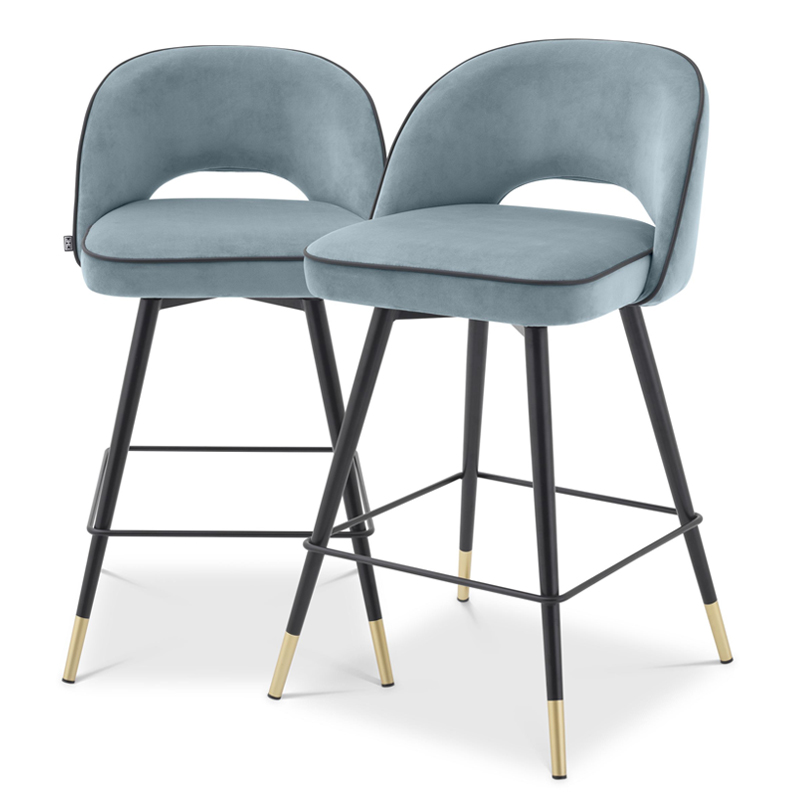 Комплект полубарных стульев Eichholtz Counter Stool Cliff set of 2 blue Голубой пастельный Черный Латунь в Брянске | Loft Concept 