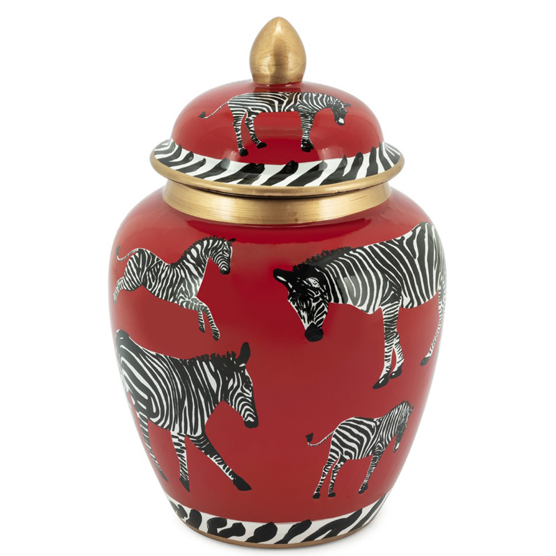 Ваза с крышкой VASE ZEBER URN Черно-белый Красный Ваза с крышкой VASE ZEBER URN Черно-белый Красный в Брянске | Loft Concept