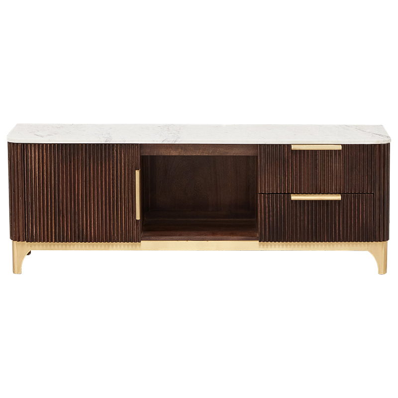 ТВ-тумба Baier Wood TV Stand Латунь Коричневый Белый Мрамор Bianco ТВ-тумба Baier Wood TV Stand Латунь Коричневый Белый Мрамор Bianco в Брянске | Loft Concept