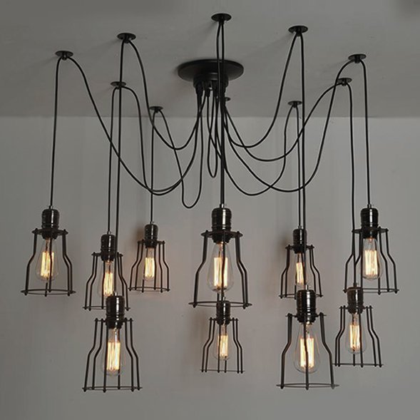Люстра Loft Industrial 10 wire Cage Filament Pendant Бронза Черный матовый Люстра Loft Industrial 10 wire Cage Filament Pendant Бронза Черный матовый в Брянске | Loft Concept