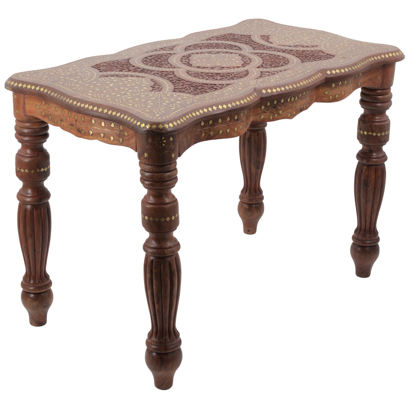Кофейный стол из дерева с инкрустацией Wooden Bone Inlay Coffee Table Коричневый Латунь в Брянске | Loft Concept 