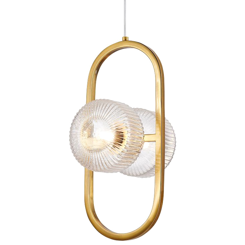 Подвесной светильник с рельефными плафонами Blown Glass Латунь Прозрачный Подвесной светильник с рельефными плафонами Blown Glass Латунь Прозрачный в Брянске | Loft Concept