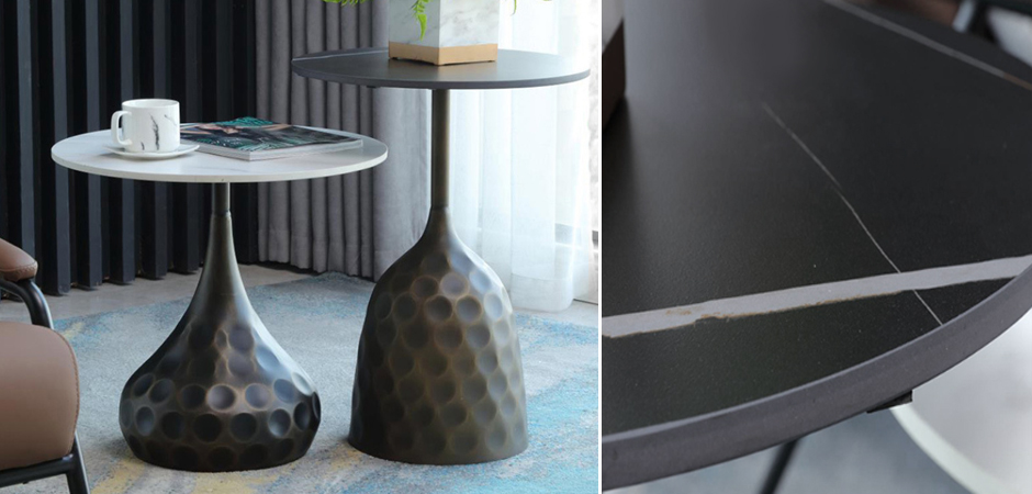 Приставной стол Cluster Surface Bronze White Stone Side Table - фото №1