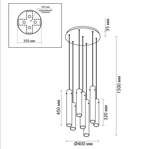 Люстра каскадная с 7-ю цилиндрическими плафонами из стекла Luminous Cylinders в Брянске