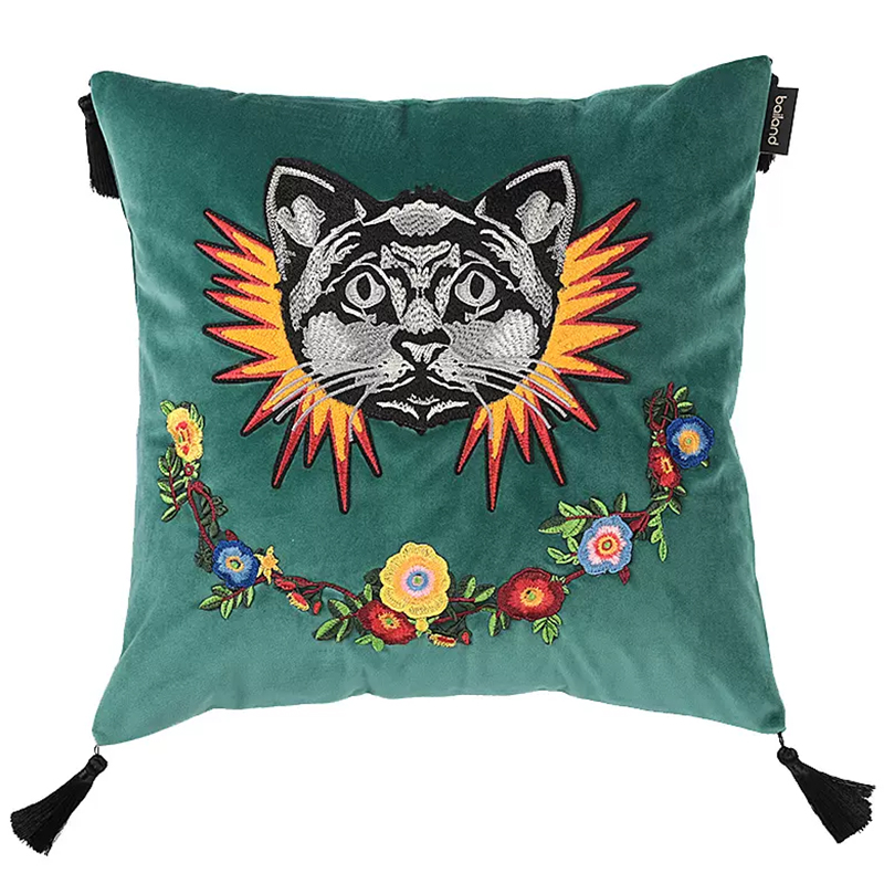 Декоративная подушка с вышивкой Стиль Gucci Cat Cushion Декоративная подушка с вышивкой Стиль Gucci Cat Cushion в Брянске | Loft Concept