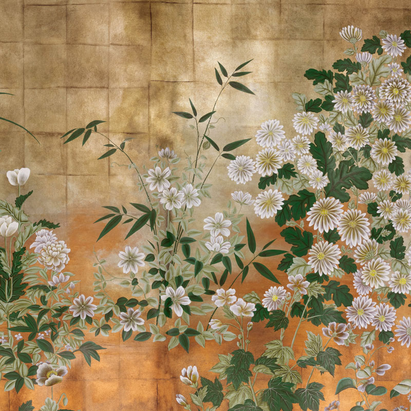 Обои ручная роспись Uki Hana Original colourway on custom gold gilded Xuan paper with antiquing  в Брянске | Loft Concept 