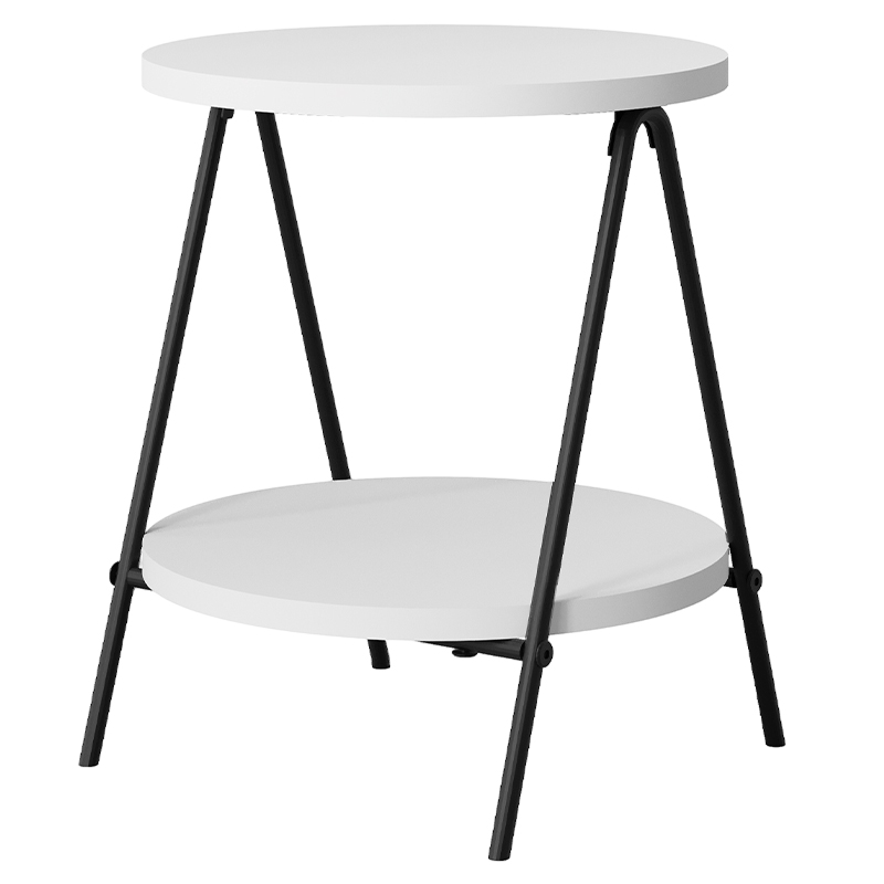 Стол приставной с 2-мя круглыми белыми столешницами ESSEL SIDE TABLE WHITE Белый Черный Стол приставной с 2-мя круглыми белыми столешницами ESSEL SIDE TABLE WHITE Белый Черный в Брянске | Loft Concept