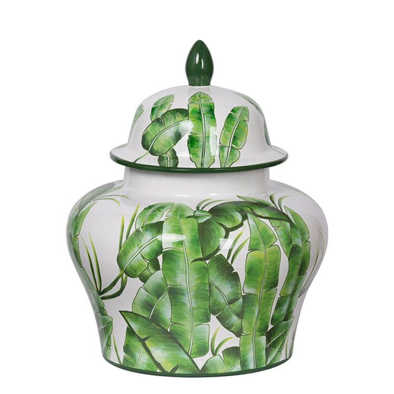 Ваза с зелёными листьями и крышкой Vase Green Leaves Белый Зеленый Ваза с зелёными листьями и крышкой Vase Green Leaves Белый Зеленый в Брянске | Loft Concept