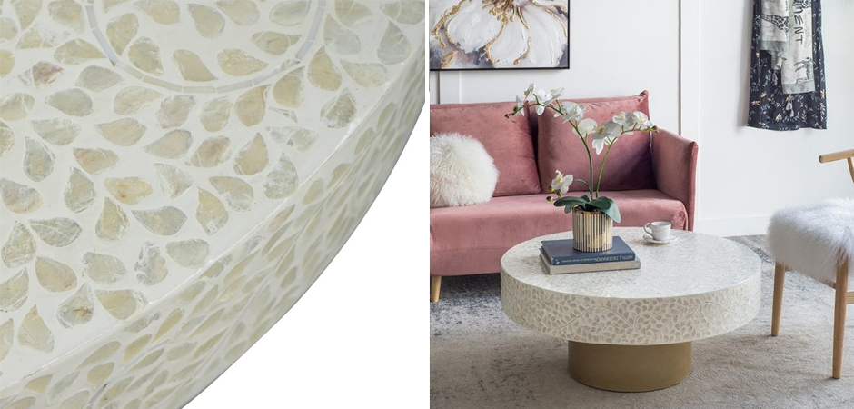 Стол Кофейный Bone Inlay с мозаичным рисунком из раковин устриц Стол Кофейный Bone Inlay с мозаичным рисунком из раковин устриц - Loft-Concept в Брянске