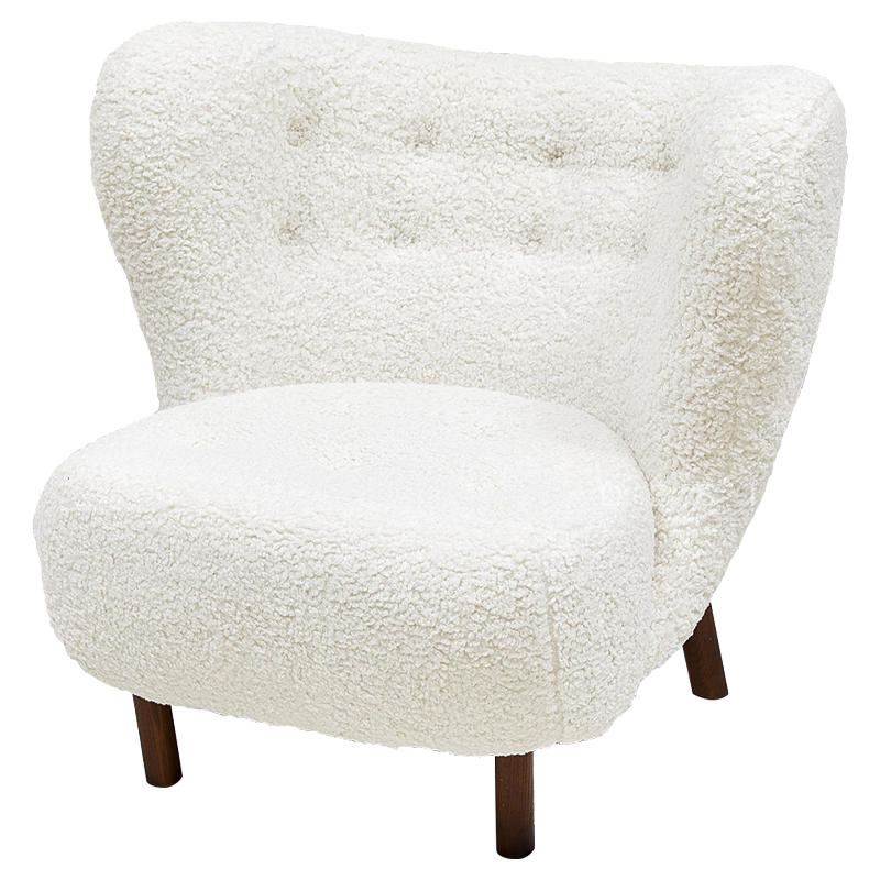 Дизайнерское кресло Boucle Neve White Armchair с обивкой букле и ножками из массива ясеня Белый Коричневый Дизайнерское кресло Boucle Neve White Armchair с обивкой букле и ножками из массива ясеня Белый Коричневый в Брянске | Loft Concept